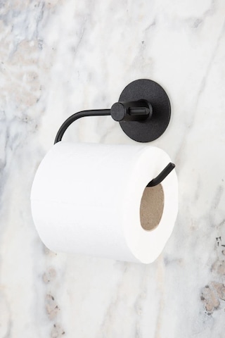 Multistore Siyah Yuvarlak Yapışkanlı Kare Havluluk / Açık Tuvalet Kağıtlığı 2li Banyo Seti Siyah