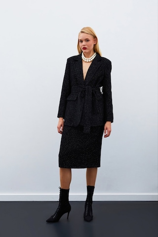 Sateen Midi Boy Tüvit Etek - Siyah-135026 Siyah