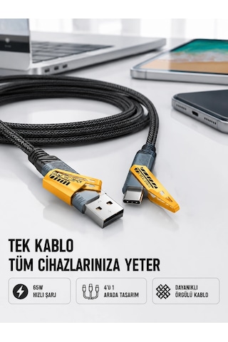 Örgülü Tasarım 4 Ü 1 Arada Usb-c Lightning Hızlı Şarj Kablosu 24635607
