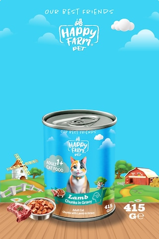 Happy Farm Yaş Kedi Maması Kuzu Etli 415 Gr 24 Adet