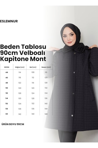 Eslemnur 90 Cm İçi Velboalı Kapitone Mont Siyah