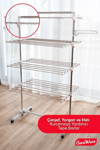 Ceraware 4 Katlı Çamaşırlık Lüks Çamaşır Kurutma Askılığı Gri