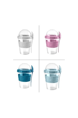 Titiz 600 Ml Kaşıklı Yoğurt & Müsli Kabı - Taşınabilir Kase - Mavi Çok Renkli