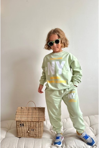 Jolly Kids Erkek Çocuk Mint Yazı Baskılı Sweatshirt Takım Mint Mint Yeşili