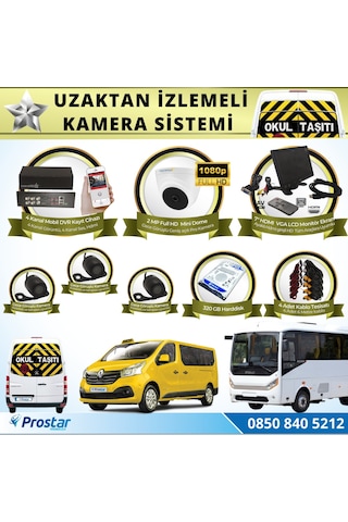 Okul Servis Kamera Sistemi Seti Uzaktan Izlemeli 4 Kameralı 7 İnç Hdmi Monitör 320 Gb Harddisk Dahil