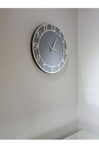 Ayna Denizi Silver Matris Smoked Model Gümüş Füme Renk 50 CM Dekoratif Aynalı Duvar Saati Gümüş