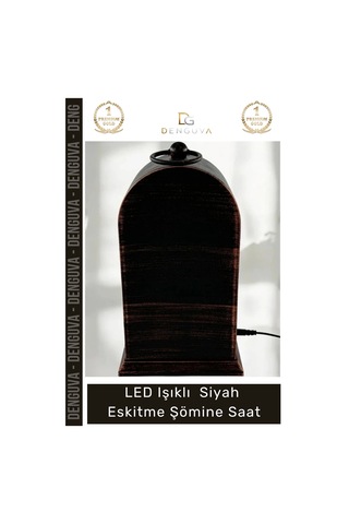 Saat Vintage Dekoratif Alev Efektli Masa Saati Fener Led Işıklı Siyah Eskitme Şömine Saat Çok Renkli