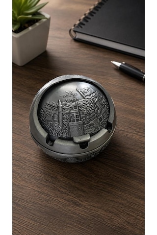 Dekoratif Metal Küllük Kapaklı Retro Masaüstü Küllük 7.5 Cm Açılır Kapanır