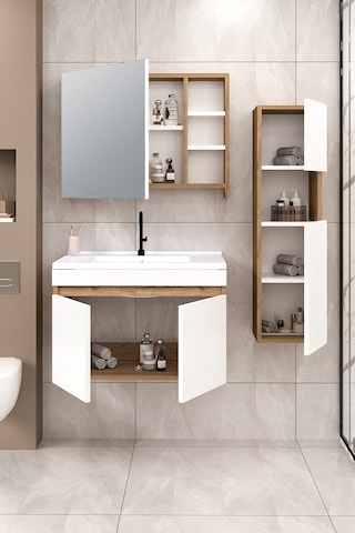 %100 Mdf 80 Cm Saura Banyo Dolabı + 30 Cm Saura Boy Dolabı Beyaz