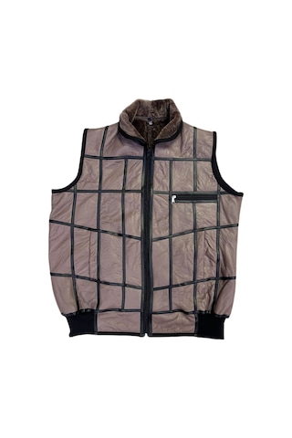 Içi Kürk-Dışı Süet Gerçek Deri Yakalı Ve Trikolu Yelek Bej