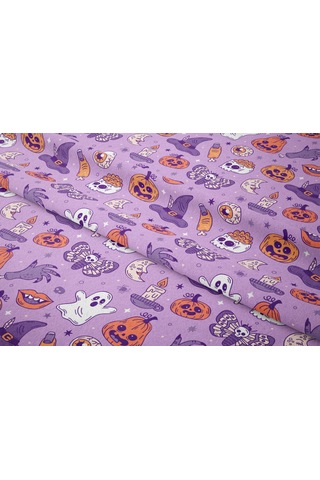 Happy Halloween Lila Zeminli Kesik Parmaklı,kurukafalı,balkabaklı,hayaletler