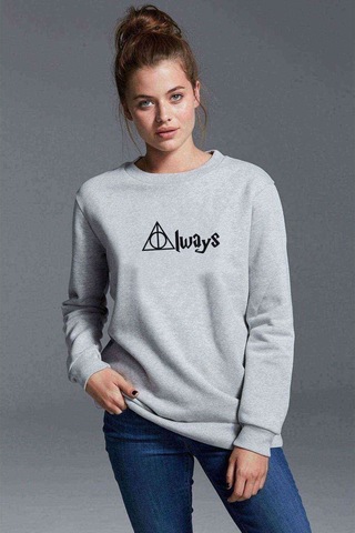 Büyücü Baskılı Gri Kadın Sweatshirt