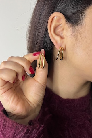 Gold Kaplama Ayrık Model Düz Çelik Küpe Gold