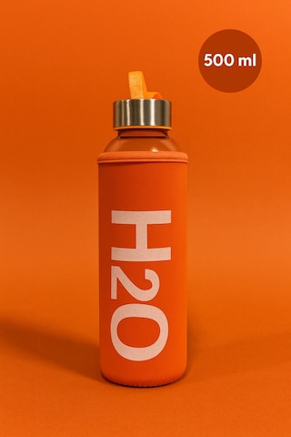 Kılıflı Cam Matara 500 Ml Turuncu
