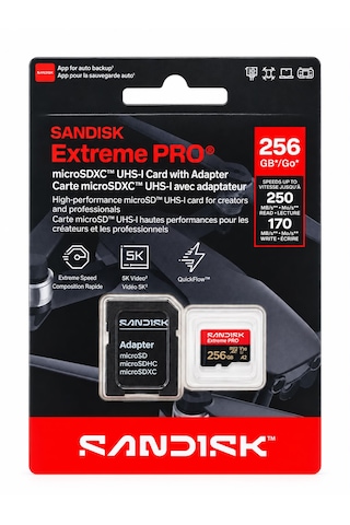 Sandisk Extreme Yeni Versiyon Pro 256gb Microsdxc Hafıza Kartı 250mb/s Okuma 170mb/s Yazma V30 U3 A2 + Sd Adaptör