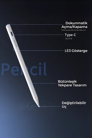 Ven-dens Vd-sp004 Apple Uyumlu iPad Ve Android Uyumlu Manyetik Tablet Kalemi, Type-c Şarjlı, Metal Gövde, Beyaz