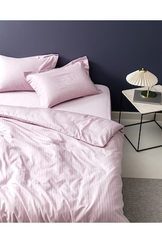 Madame Coco Elicia Çift Kişilik %100 Pamuk Çizgili Saten Nevresim Takımı - Açık Mürdüm 8684427187388 Çok Renkli