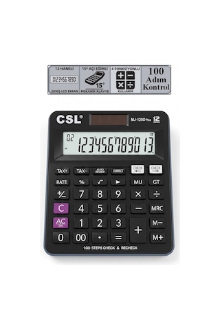 Hesap Makinesi Siyah 12.5x14.5 Cm 1 Adet Csl Mj-120d Plus 12 Haneli Orta Boy Hafızalı Ofis Büro Masaüstü Hesap Makinası
