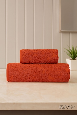 Banyo & Yüz Havlusu Seti %100 Pamuk 90x150 + 50x90 Cm Amorivy Kiremit