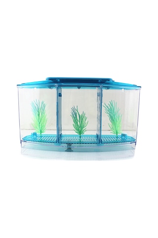 Vkemall 3 Bölmeli Akrilik Akvaryum, Betta Balıkları İçin Yalıtımlı, Led Işıklı, Temiz Alt Izgara, Mavi Bbt4s