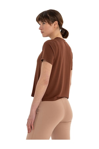 Inguz Modal Bisiklet Yaka Basic Yoga T-shirt Kahverengi