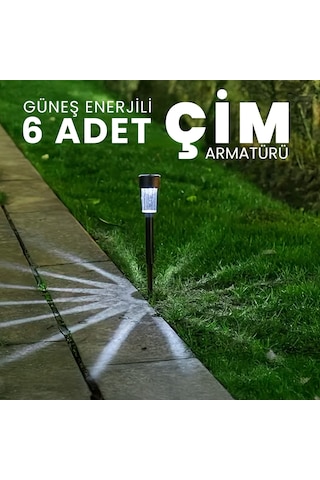 Upway 6 Lı Güneş Enerjili Çim Armatürü Karanlık Sensörlü Tasarruflu Dekoratif Bahçe Aydınlatma Siyah