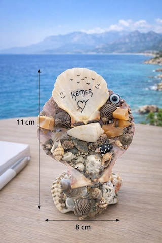 Kemer Temalı Deniz Kabuklu Dekoratif Biblo El Yapımı Masa Üstü Ev & Ofis Dekoru 11x8 Cm çok renkli