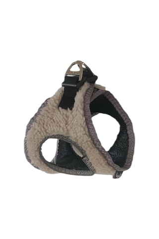 Markapet Üç Kilitli Kürklü Kedi Köpek Göğüs Tasması 20-24 CM 3Xsmall Krem