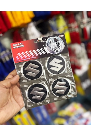 Universal Araç Uyumlu, Suzuki Jant Göbeği Arması, Sticker 4'lü Set 60mm Gümüş