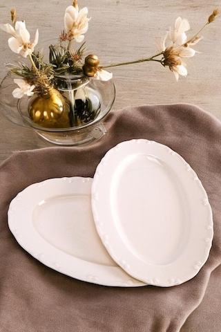 Digithome Liana 2 Li 30 Cm Porselen Kayık Tabak Krem Tl4012321 C320.225
