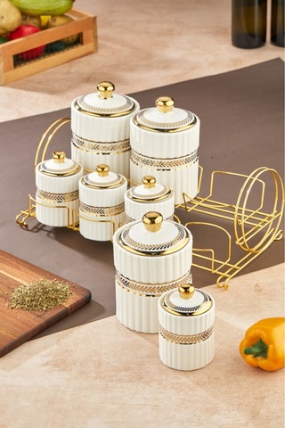 Cooker Marvella 7'li Standlı Porselen Baharatlık Seti Ckr3780 Beyaz