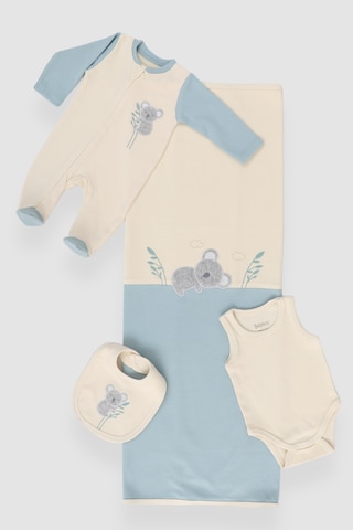 Koala Nakışlı 10 Parça Hastane Çıkışı Zıbın Seti %100 Pamuk Mavi