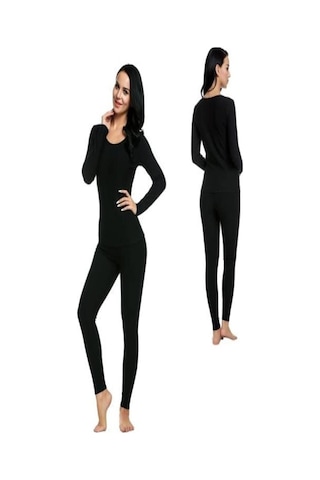 Kadın Siyah Büyük Beden Termal İçlik Takım 2'li Paket Siyah