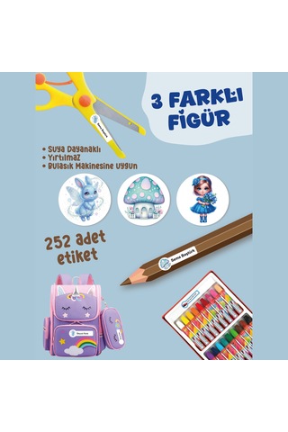 Okul Etiketi Kalem Defter Etiketi Maviş Dünyam Özel İsim Yazılabilen Etiket - 252adet