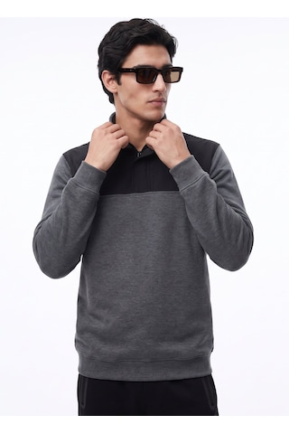 Jeep Antrasit Erkek Dik Relaxed Blok Sweatshirt C4wm-swt4228