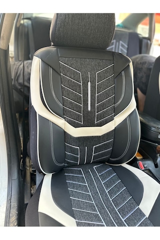 Argalı Renault Taliant Oto Koltuk Kılıf Üniversal Keten Ve Suni Deri Cepli Oto Koltuk Kılıf Beyaz
