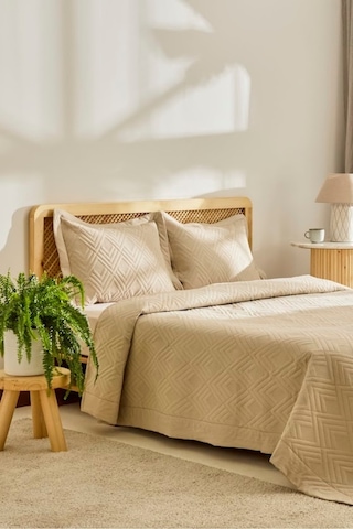 Kaşmir Home Elza Çift Kişilik Yatak Örtüsü Takımı Bej