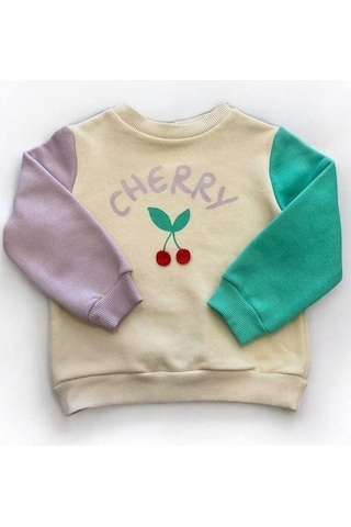 Kız Çocuk Cherry Baskılı Şardonlu Sweatshirt-15191 Lila