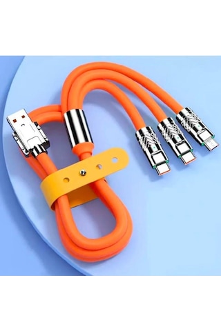 3 İn 1 Type-c + Micro Usb + Lightning Hızlı Şarj Kablosu Silikon Kablo 1 Metre Opp Ambalaj 5496