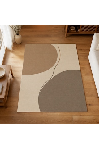 Kartela Halı Denge Soyut Modern Halı Bej Kaymaz Taban Makinede Yıkanabilir Salon Halısı 120x180 Cm