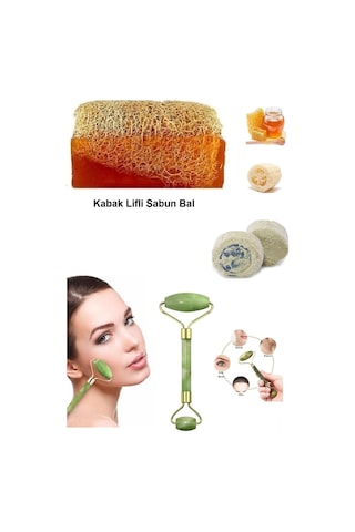 3'lü Doğal Set Kabak Lifli Ballı Sabun Peeling Sivilce Kararma Leke Ruşur Taşı Yüz Masaj Aleti