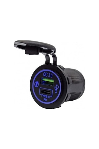 Marintek Usb Type C Pd Ve Qc 3.0. Toz Kapaklı. Mavi Aydınlatmalı Mavi