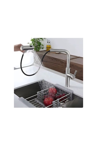 Rena Design Çok Modlu Inox Mutfak Evye Bataryasi Mat Gri Musluk Spiralli Çek Birak Başlik Yağmurlama