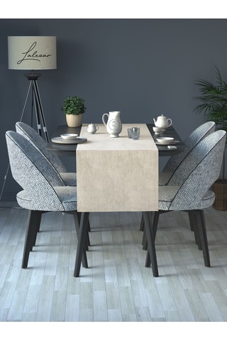 Kadife Efektli Ekru Renk Aura Serisi Runner 40 X 140 Ekru