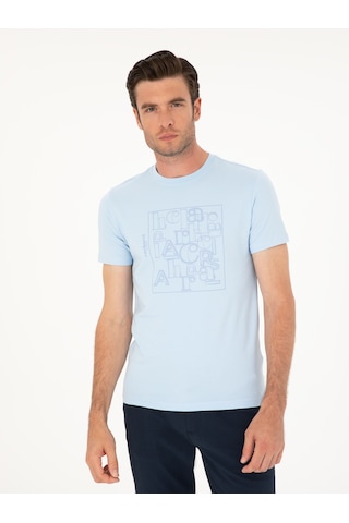 Açık Mavi Slim Fit Bisiklet Yaka T-shirt Denim