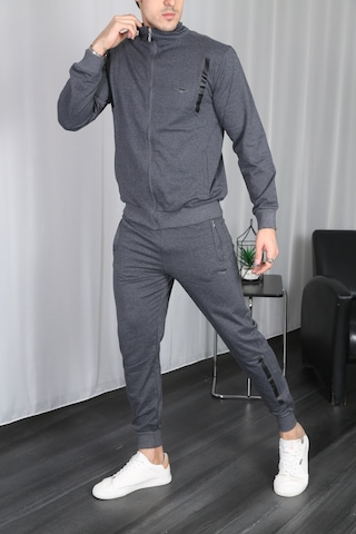 Erkek Dik Yaka Fermuarlı Eşofman Takım - Füme Füme