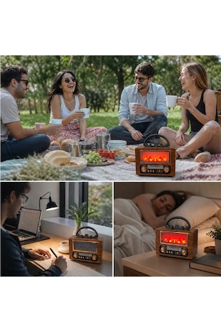 Büro Ev Ofis Hediyesi İçin Şömine Stil Bt Hoparlör Retro Radyo Müzik Çalar