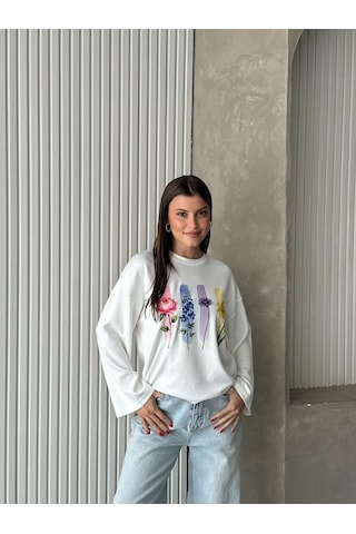 Trend Paris Kadın Bisiklet Yaka Geniş Kol Desenli Dökümlü Bluz Pembe
