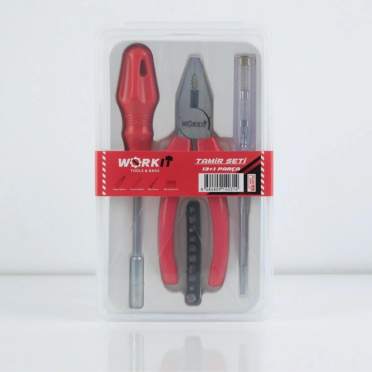13 İn 1 180mm Pense + Bits Uç Tutucu + 10 Parça Bits Uç + Kontrol Kalemi
