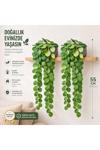 2'li Yapay Çiçek Söğüt Okaliptus İpek Materyal Modern Saksılı Doğal Yeşil
